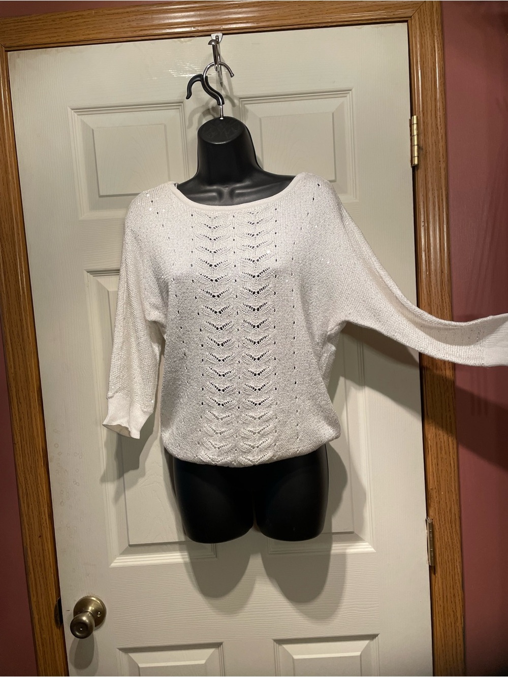 White House Black Market White Open-Knit Boatneck Sweater